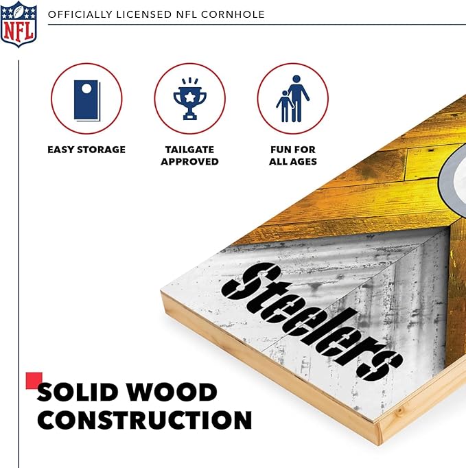 Wild Sports NFL Football 2' x 4' Regulation Size Solid Wood Cornhole Set with Direct Print HD Team Graphics Great Gift for Any Football Fan! Bean Bag Toss Family Outdoor Game