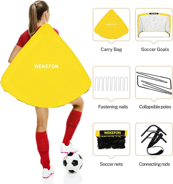 Soccer Goal with Carry Bag, 10/9MM Strengthen Pole, Arched Design, Kids Soccer Goals for Backyard Set 5x 3.1/3.6x2.7/2.9x2.4ft Portable Pop Up Soccer Nets for Toddler, Adults, Youth Games, Play, Gifts