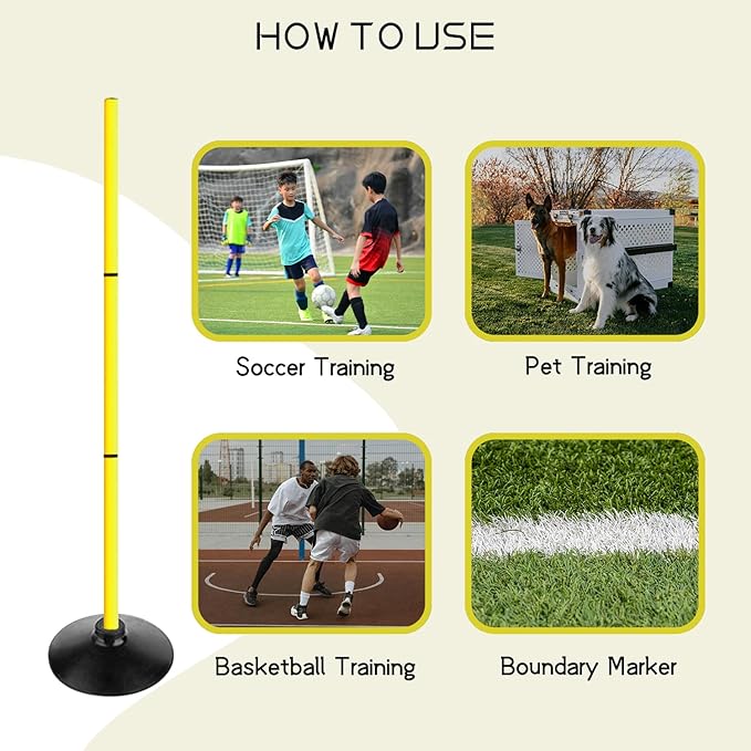 TNZMART 3.9FT Detachable Speed Agility Poles Agility Training Poles Set Adjustiable Height Soccer Poles with Rubber Base