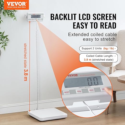 VEVOR Portable Medical Scale, Professional Digital Physician Scale for Weighing - with Anti-slip Platform, 2 Units, Hold & Tare Function, 440LBS Capacity Physician Weight Scale for Gyms Homes Hospital