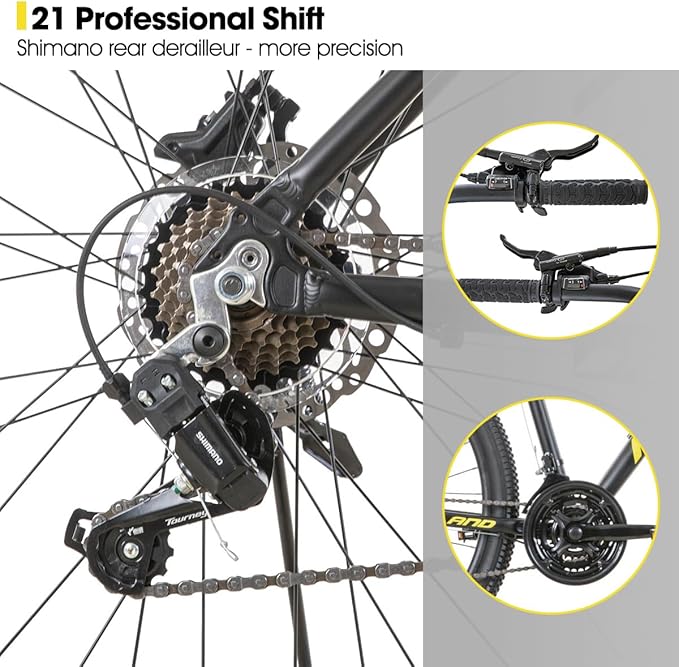 HILAND 27.5 inch Mountain Bike 21 Speeds, Lock-Out Suspension Fork, Aluminum Frame Hydraulic Disc-Brake for Men Women Mens MTB Bicycle Adlut Bike