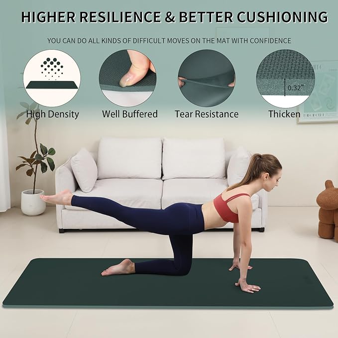 Yoga Mat Extra thick 8mm Exercise mat, Soft Lightweight TPE Fitness Mat with strap, High Elasticity, Anti-fatigue,non-slip mat for Women, Yoga, Camping, Travel, Gym & Outdoor | 72"L x 0.32"Th