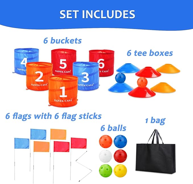 SANTA CASA Golf Backyard Bucket Game - 6-Hole Portable Chipping Practice Set for Adults, Kids & Pros, Lawn Golf Training, Family Fun at Beach & Park, for Dad (Father's Day) - Excluding Golf Club