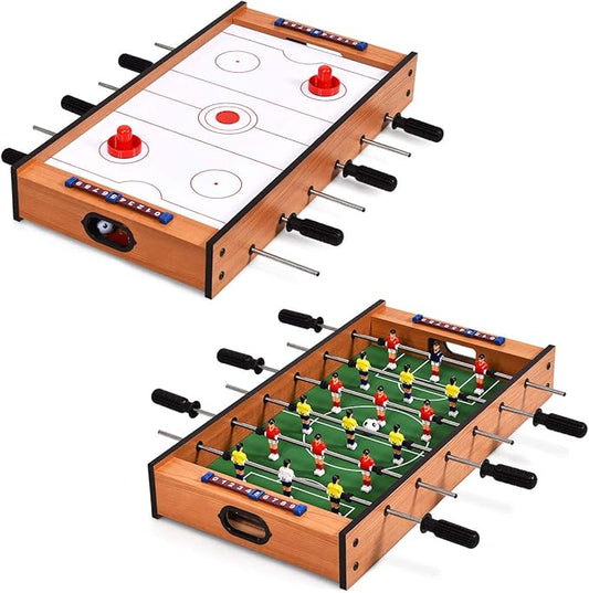Giantex Multi Game Table - 2 in 1 Combo Mini Table Top w/ Soccer, Slide Hockey, Wood Foosball w/ Footballs - Perfect for Game Rooms, Arcades, Bars, Parties, Family Night