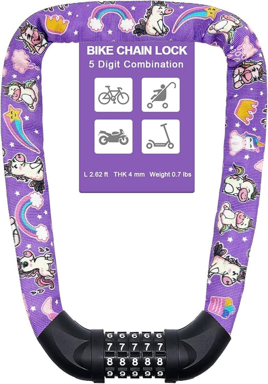 NDakter Bike Chain Lock, 5 Digit Combination Heavy Duty Anti Theft Bicycle Chain Lock,2.62/3.2/4.27/5/6Ft Long Security Resettable Bike Locks for Bike, Bicycle, Scooter, Door, Gate, Fence-4/6mm Thick