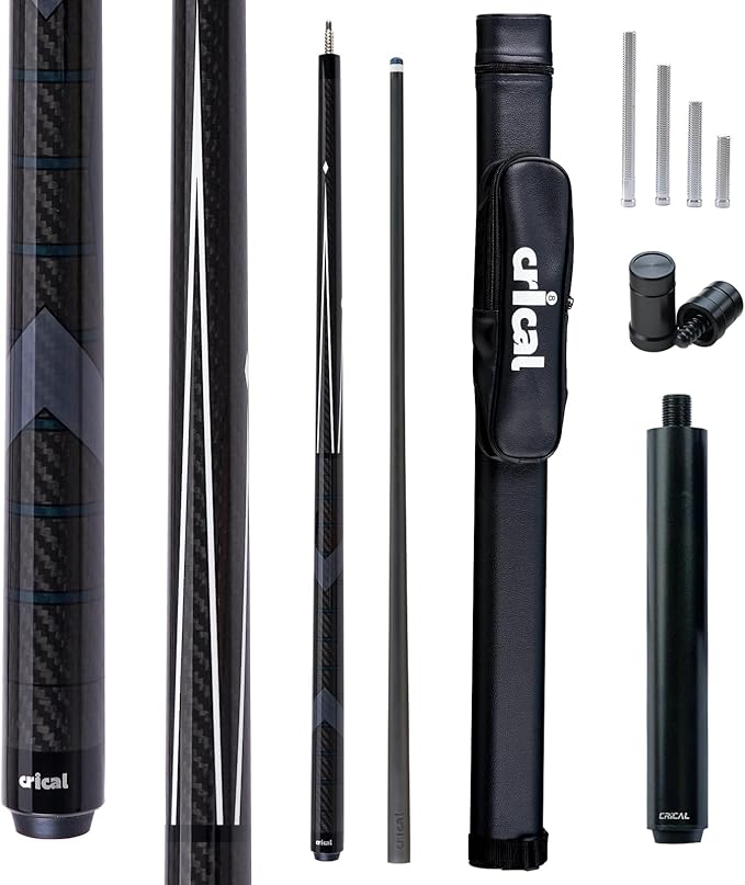 CRICAL Carbon Fiber Pool Cue Stick 58" Billiard Cue Sticks Professional Low Deflection Pool Sticks with 3/8 * 8 Pin Joint and 12.5mm Tip