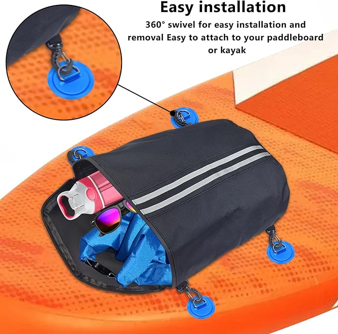 Deck Bag, Paddleboard Mesh Storage Bag for Kayaks, Surfboards, S-u-p, Stand-Up & Surfboard Accessories, Paddleboard Cooler organized with Swivel Hook Waterproof Zipper Pouch