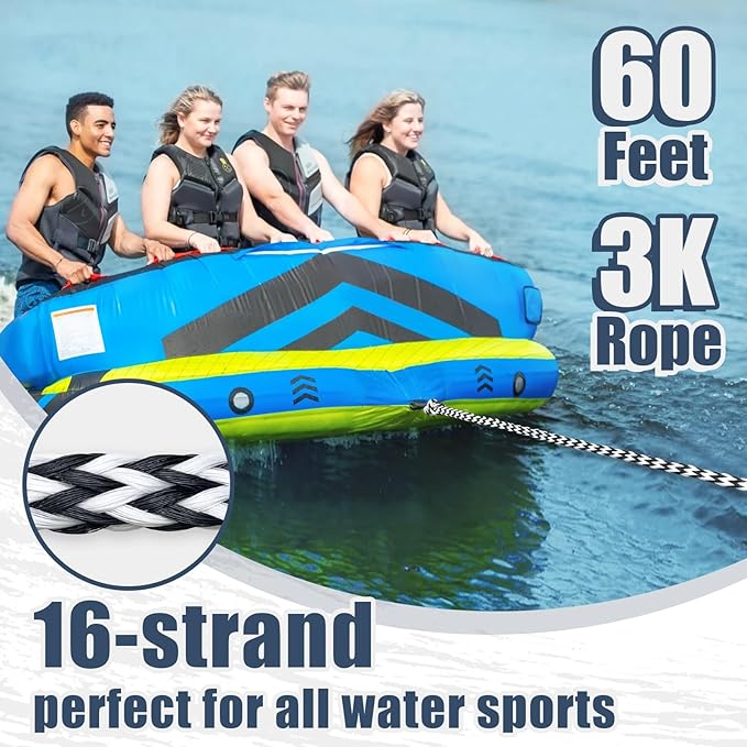 Boat Tow Rope 60ft 3-6K, Floating Ropes for Towable Tubes，Watersport Accessories