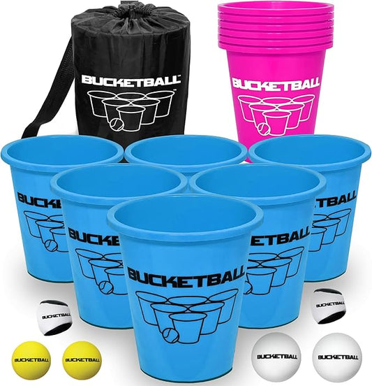 BucketBall | Team Color Edition | Combo Pack (Light Blue/Pink): Original Yard Pong Game: Best Camping, Beach, Lawn, Outdoor, Family, Adult, Tailgate, Jumbo, Giant Game