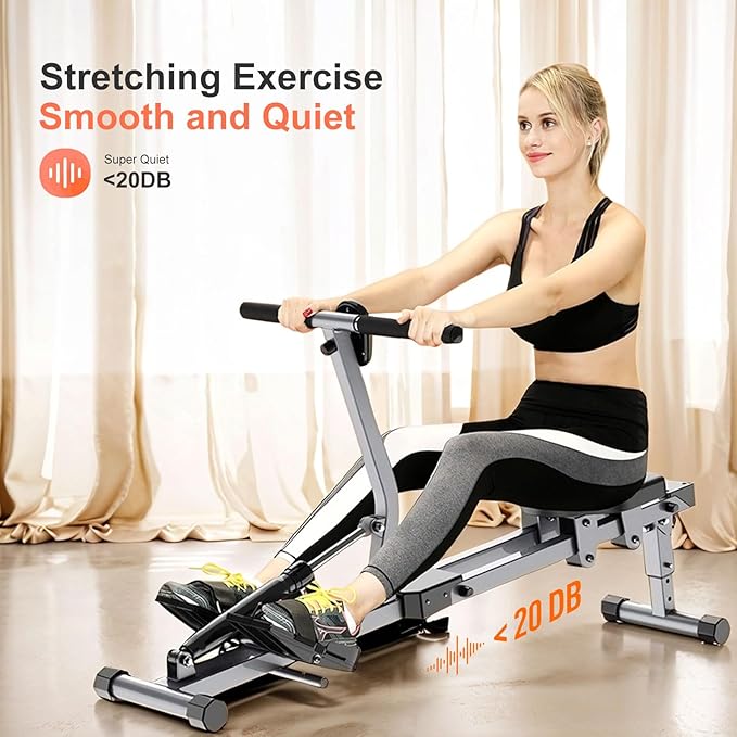 Rowing Machine, Compact Adjustable Rowing Machine 12 Levels of Complete Body Workout Resistance for Home, Low-Impact