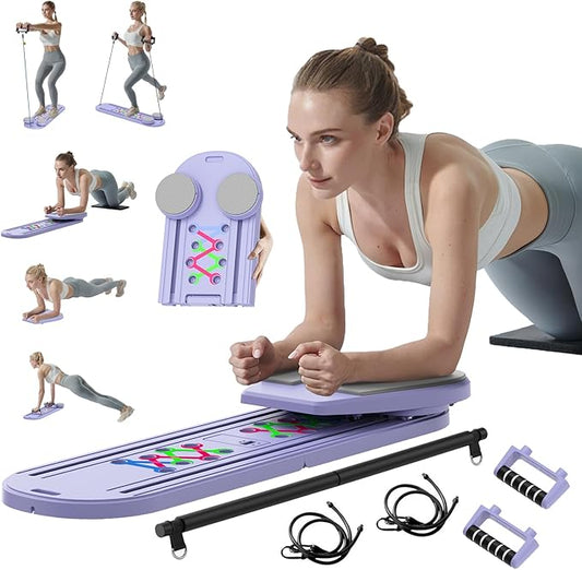 Pilates Board - 2025 Updated Pilates Reformer Machine Set, Multi-Purpose Foldable Pilates Reformer Board for Home, 6 in 1 Pilates Sliding Board