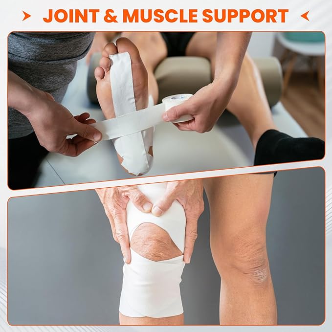 64 Pack Athletic Tape, White Sports Tape for Wrist Ankle Protection, Sports Tape Athletic No Sticky Residue, Easy to Tear Gymnastics Tape for Soccer, Football, Training Supplies (1.5" x 640 Yards)