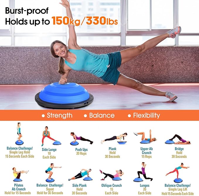 Foldable Balance Ball Trainer with Resistance Bands – Home Workout Equipment with Pump & Non-Slip Base – Core Strength Training Tool for Yoga, Pilates, Balance & Stability