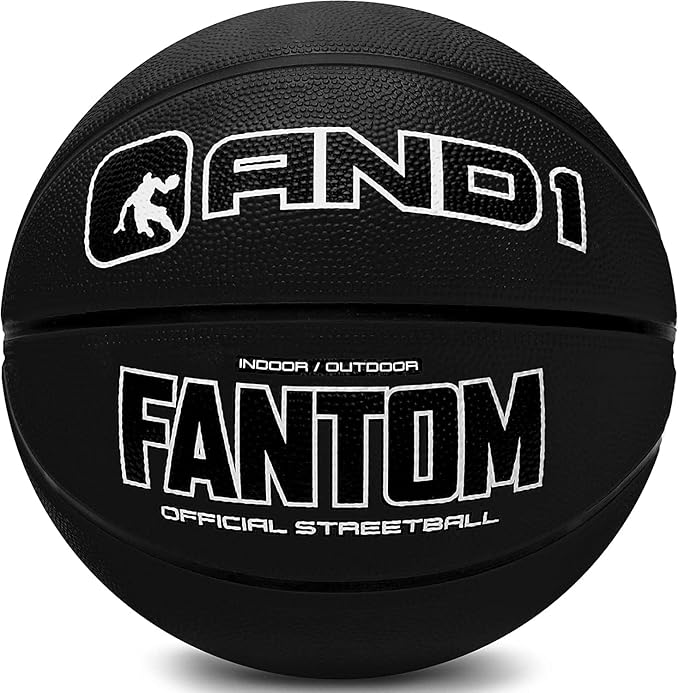 AND1 Fantom Rubber Basketball: Official Regulation Size 7 (29.5 inches) Rubber Basketball - Deep Channel Construction Streetball, Made for Indoor Outdoor Basketball Games