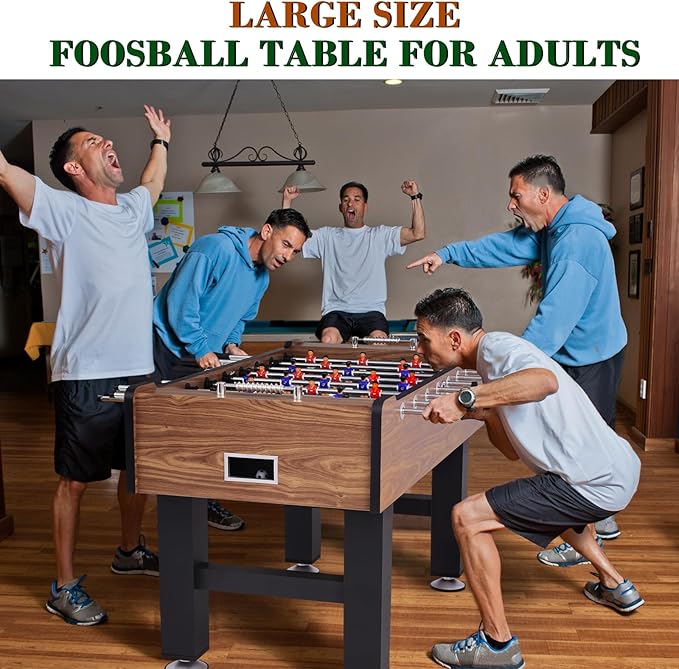 Large Size Foosball Table Adult Size, Full Size Soccer Game Table w/2 Balls, Leg Levelers & Heavy-Duty Legs, Durable Arcade Football Table for Game Room, Home, Office, Party
