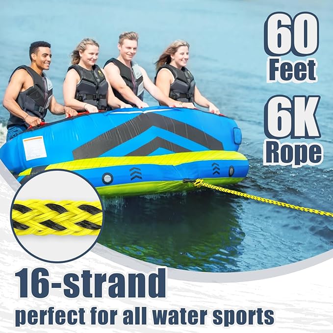 Boat Tow Rope 60ft 3-6K, Floating Ropes for Towable Tubes，Watersport Accessories