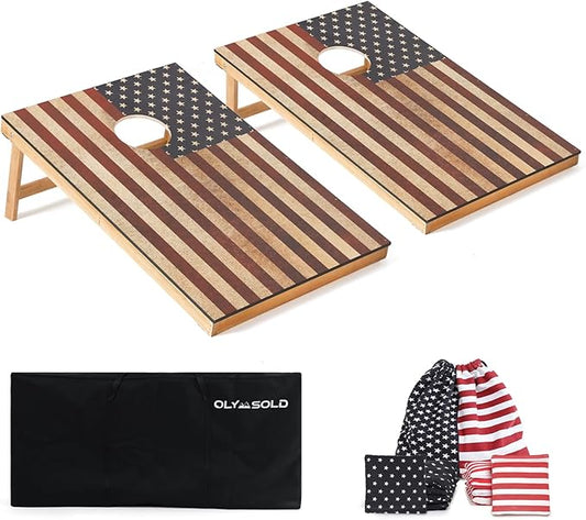 Cornhole Set, Corn Holes Outdoor Game, Regulation Cornhole Boards, Portable Cornhole Set, Classic American Flag Cornhole Set Includes 2 Boards, 8 Cornhole Beans Bags & Carry Case