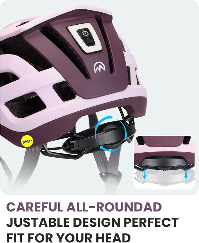 OutdoorMaster Gem II MIPS Bike Helmet with Light - Lightweight Cycling Helmet,Mountain Road Bicycle Helmet for Youth & Adult