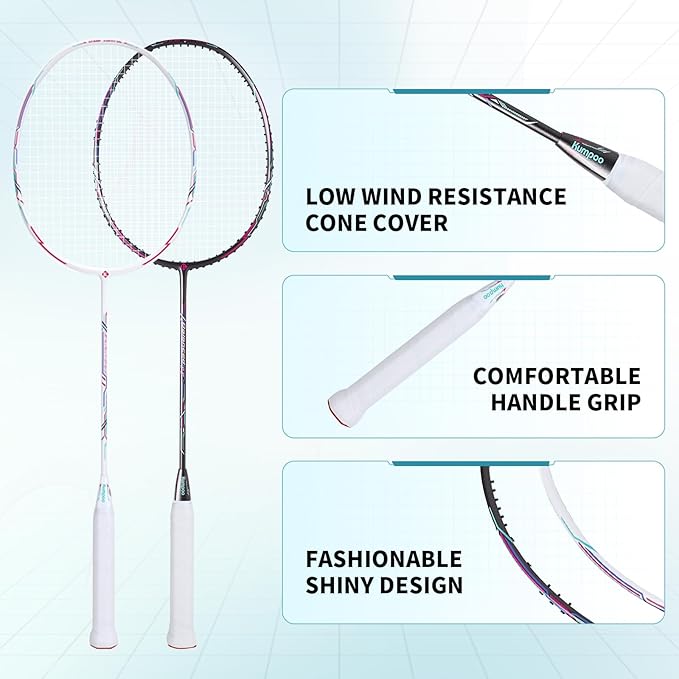 Badminton Racket Carbon Fiber Racquet, Professioanl Racket Badminton Set with Overgrip and Cover, Pro 4U Racket Lightweight for Outdoor Games, Gym, Competitions