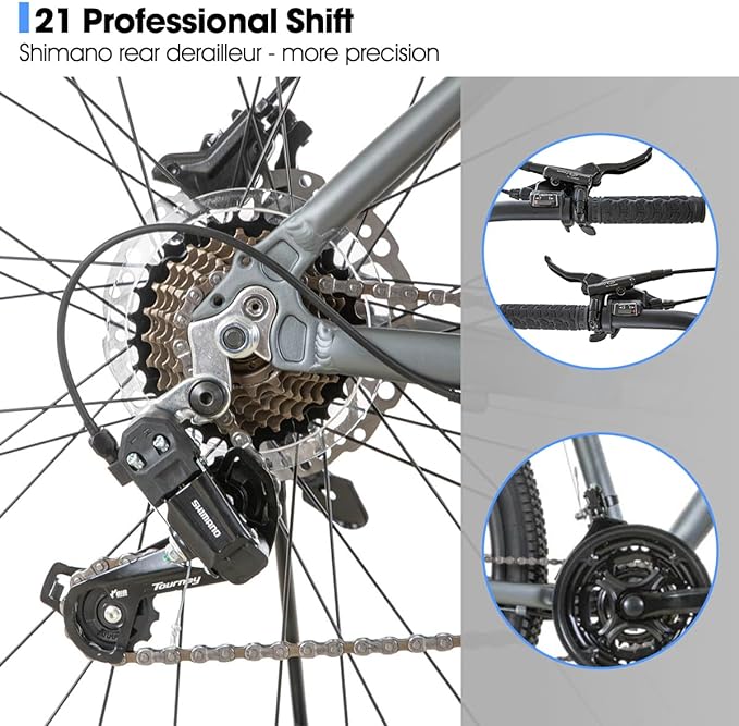 HILAND 27.5 inch Mountain Bike 21 Speeds, Lock-Out Suspension Fork, Aluminum Frame Hydraulic Disc-Brake for Men Women Mens MTB Bicycle Adlut Bike