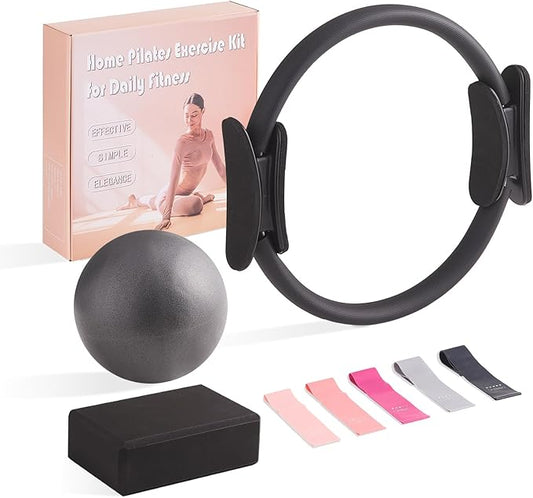 10 Pcs Pilates Equipment Present Pilates Ring Set with Yoga Ring Ball Stretching Strap Risistance Bands Block Gym Bag
