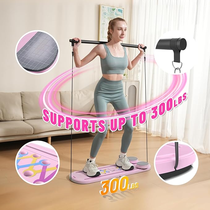 Maksone Pilates Board, Foldable Reformer Training Set, 6-in-1 Versatile Kit with Auto-Rebound Ab Roller, Home Core Workout Equipment, Tone Your Abs and Achieve a Sleek Figure