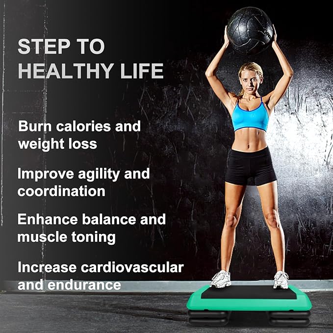 Adjustable Aerobic Stepper Workout Step with 4 Risers Fitness & Exercise Platform Trainer