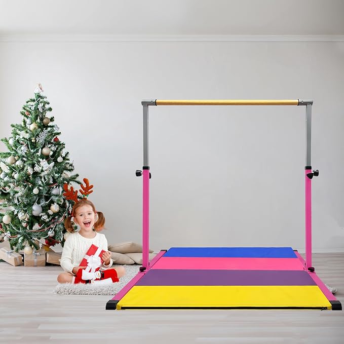 XDEMODA The Latest Model Gymnastics Bar for Kids Ages 3-15 for Home, Anti-Slip, Easy to Assemble, 35” to 55” Adjustable Height Gymnastic Horizontal Bars Equipment