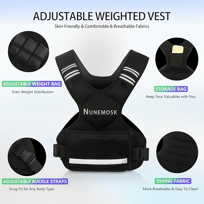 Weighted Vest, Adjustable Weights for Women& Men, 4-10LB/12-18LB Rucking Vest with 6 Weights & Large Pocket, Reflective Strip for Running, Workouts & Strength Training