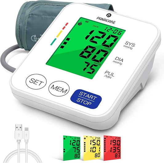 Blood Pressure Monitor Upper Arm Blood Pressure Machine for Home Use BP Cuff Kit, Large 3-Color 3.4'' Display with Backlight,Pulse Rate Detection Meter with Cuff 22-42cm/2×99 Sets Memory (White)