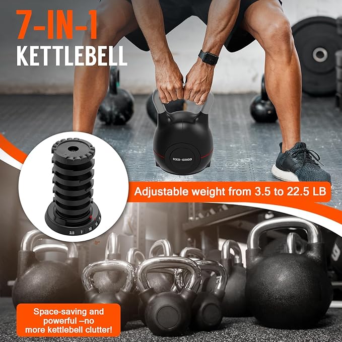 Adjustable Kettlebell Weight Set-Quickly Adjusts 7 Weights,Ergonomic kettlebell sets for Home Gym