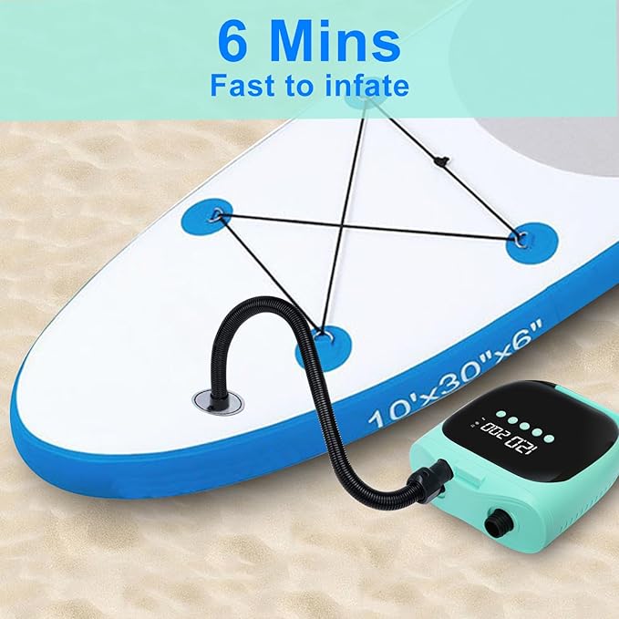 Electric Paddle Board Pump – 20PSI High-Pressure Electric SUP Pump Air Pump with Auto Shutoff, Dual-Stage Inflation for Paddle Boards, Kayaks, Tents, Boats & Inflatables Green