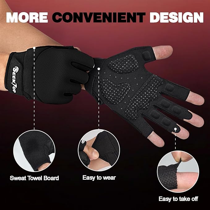 Seektop Breathable Workout Gloves for Women & Men, Thick Padded Weight Lifting Gloves, Full Palm Protection, Excellent Grip for Gym Fitness and Training, Exercise, Cycling