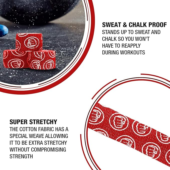 WOD Nation Flexible Hook-Grip Athletic Tape – Easy-Tear, Sweat-Proof Thumb & Finger Strips for Weightlifting