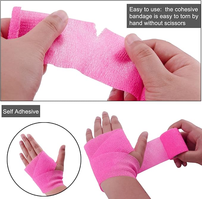 BQTQ 30 Rolls Self Adhesive Bandage, 2 inch Self Adherent Wrap, Stretch Bandages, Self Stick Bandage Wrap Tape for Wrist, Ankle Swelling, Sprains (Neon Pink)