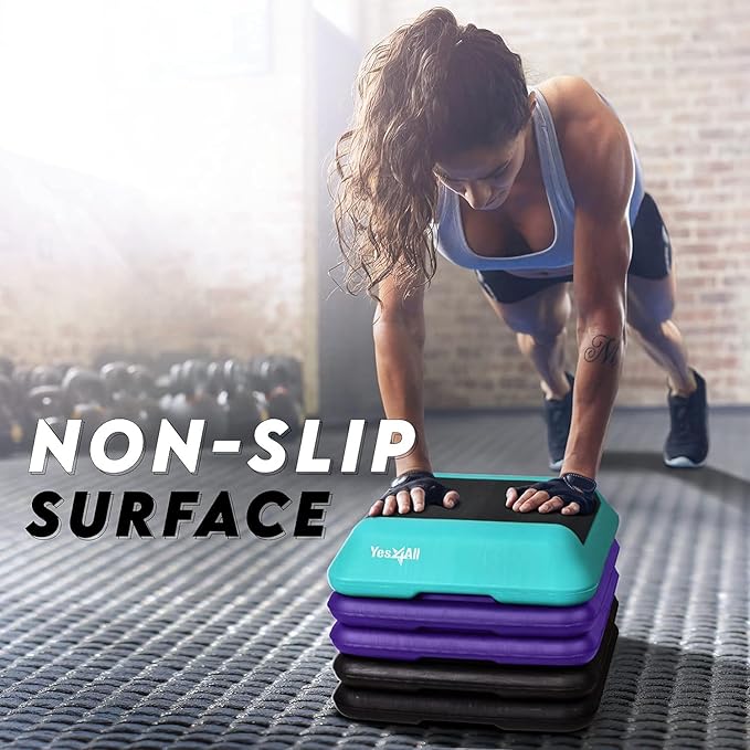 Yes4All 16"x16" Adjustable High Step Aerobic Platform with 4 Risers, Height-Adjustable 4"-6''-8''-10''-12" Step Aerobics Platform for Home Gym Exercise Fitness Workout