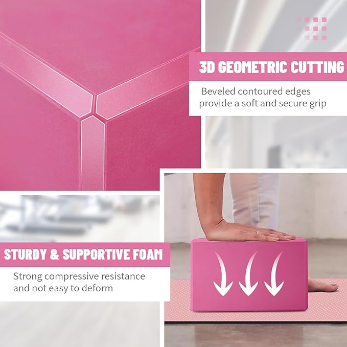 Biguphate Yoga Blocks 2 Pack, EVA Foam Yoga Block Supportive Latex-Free, Non-Slip Exercise Blocks, Yoga Accessories for Pilates, Meditation, Balance, Stretching and Deep Poses