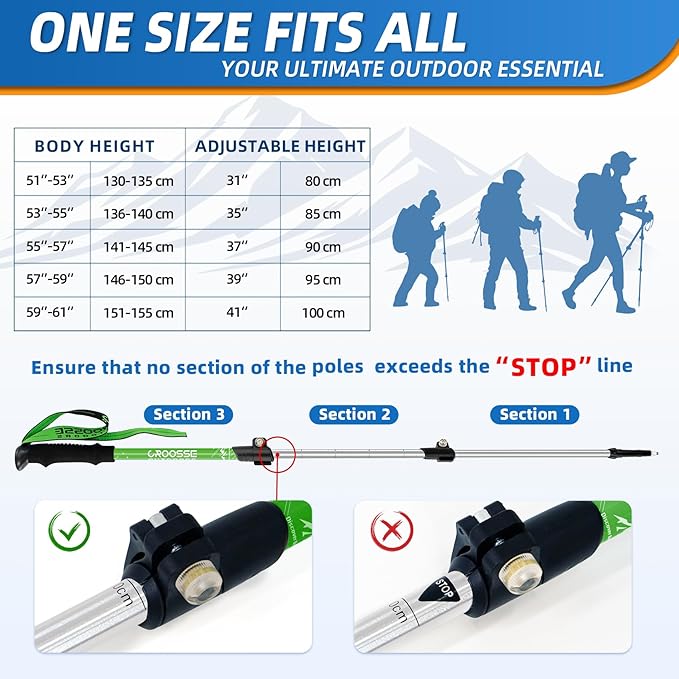 Lightweight Collapsible Kids Hiking Poles - Retractable Kids Hiking Stick, Telescoping Aluminum Trekking Poles 2 Pack, Adjustable Kids Ski Poles by Croosse