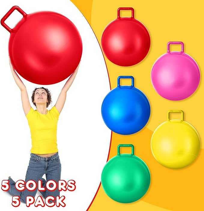 Lewtemi 5 Pcs Hopper Ball 31 Inch Outdoor Games Jumping Hopping Inflatable Bouncing Ball with Handle and Air Pump for Kids Adults Sport Field Playground Exercise Obstacle Course
