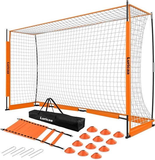 Collapsible Soccer Goal, 12×6 ft /6×4 ft Portable Soccer Goal Net for Backyard, Quick Setup Soccer Goals with 1 Carry Bag, 1 Agility Ladder, 4 Ground Nails,12 Training Cones
