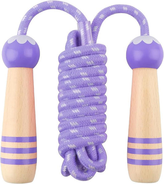 Jump Rope for Kids, Lorvain Adjustable Skipping Rope, Kids Jump Ropes with Wooden Handle for Girls Boys, Weighted Jumping Ropes for Fitness Workout Exercise Outdoor Fun Activity