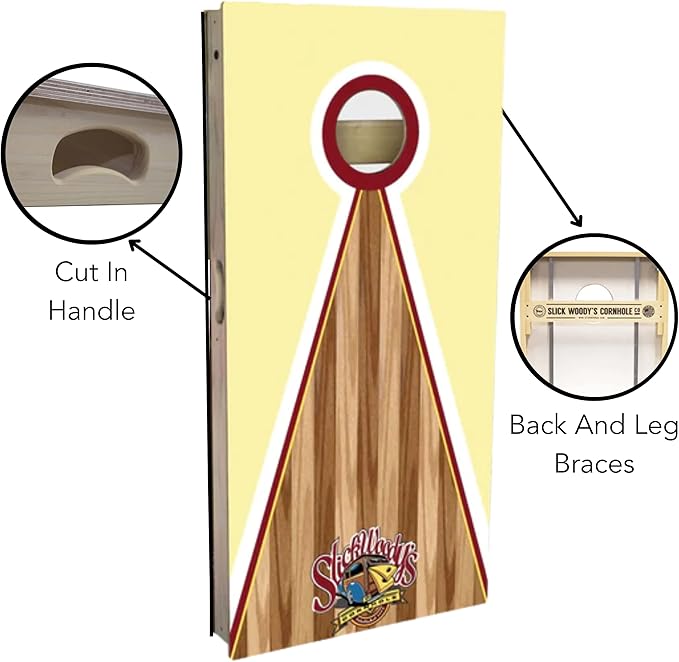 Slick Woody's Professional-Grade Cornhole Boards - 4'x2' Solid Wood Regulation Woodgrain Flag Bean Bag Toss Game with 8 Resin Filled Bags