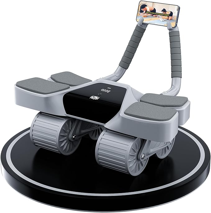 2025 New 4-Wheel Abdominal Roller with Elbow Support : Latest Upgraded High-Performance Exercise Machine With Automatic Rebound, Multi- layered Anti-Slip Design with Calorie Counting LCD Screen