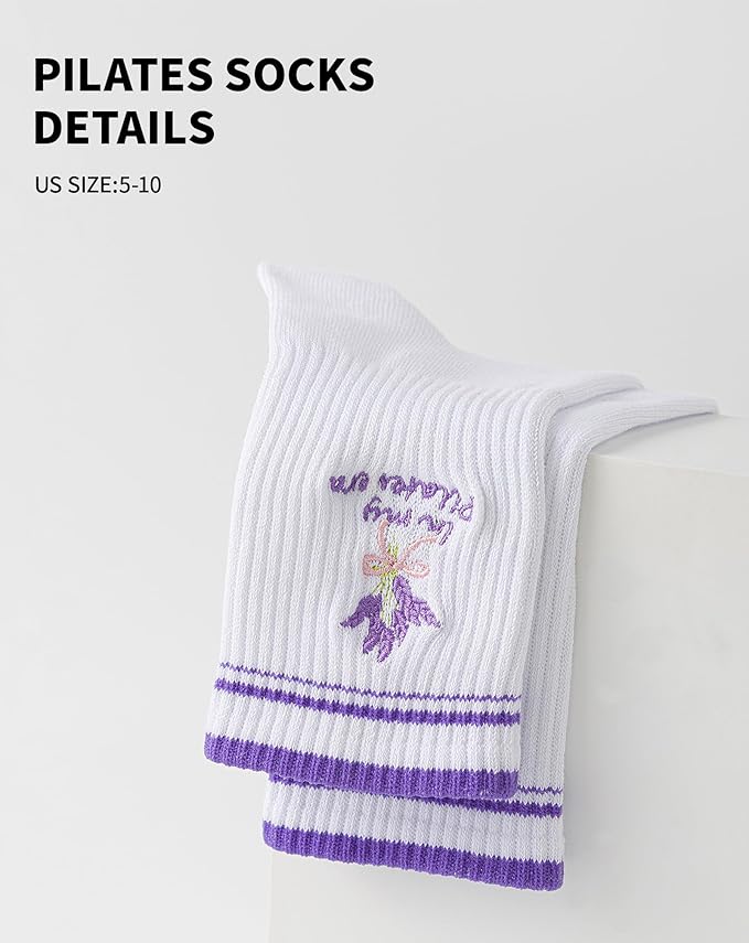 Yawlsow Pilates Grip Socks for Women Yoga Grippy Socks Cute Barre Non Skid Athletic Crew Sticky Sock Workout Hospital