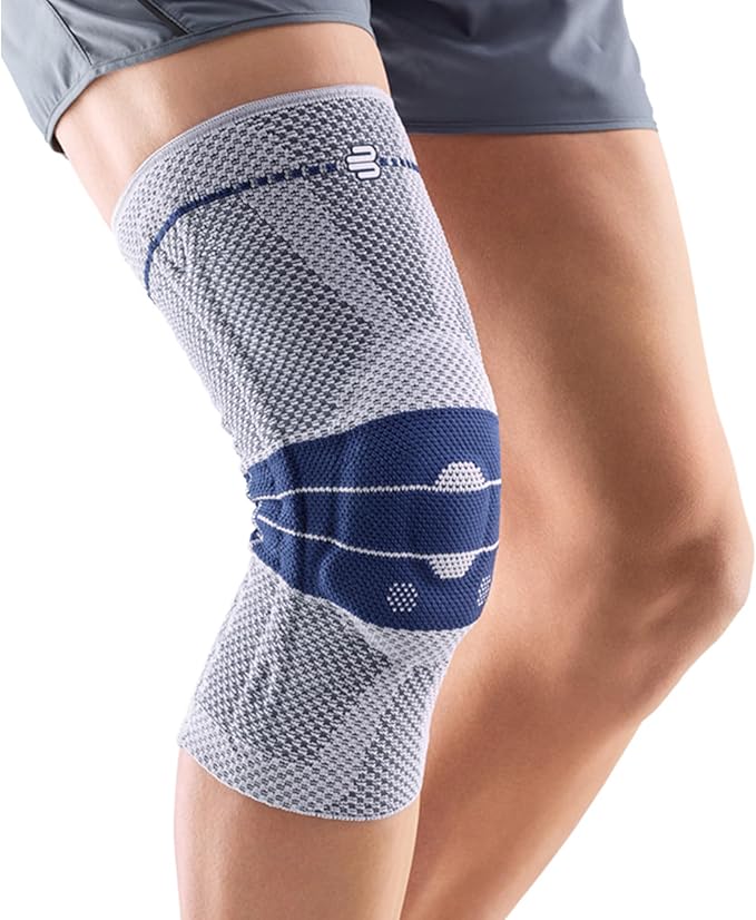 Bauerfeind GenuTrain Knee Support Brace (New Version) - Targeted Support for Pain Relief & Stabilization for Weak, Swollen & Injured Knees & Arthritis - Size 7C, Comfort - Color Titanium
