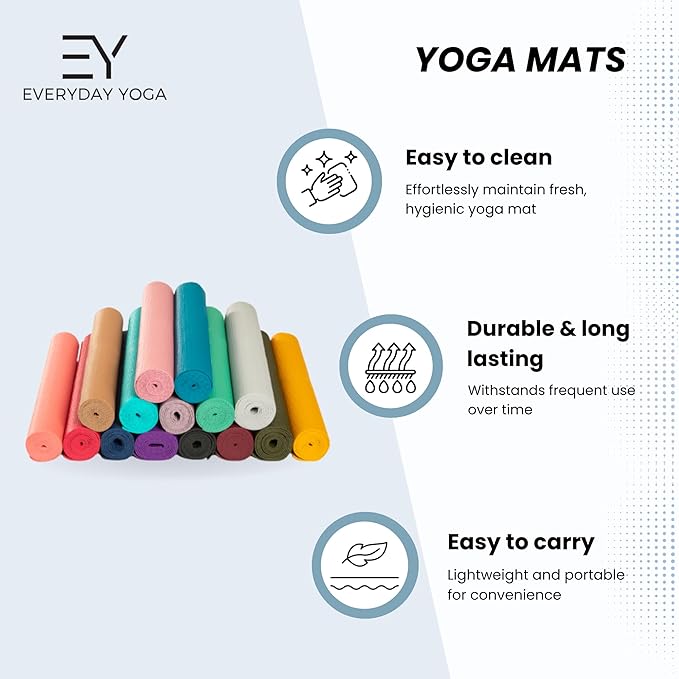 Everyday Yoga Deluxe Mat - 72"L x 24"W Non Slip Exercise Mat, Anti-Tear, 3-5mm Thickness for Yoga, Pilates & Floor Workouts