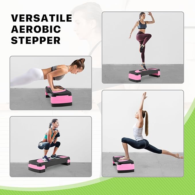 Aerobics Stepper Platform for Exercise Adjustable Compact Workout Step for Cardio, Core and Strength Training