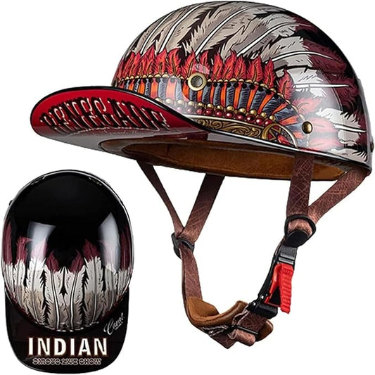 Vintage Baseball Cap Open Face Motorcycle Helmet - DOT Approve,GermanStyle Half Helmet for Adults, Ideal for Cruiser, Scooter & Moped, Unisex Design