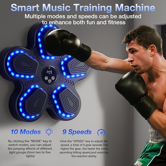 Music Boxing Machine, Bluetooth Punching Trainer with Boxing Gloves, Wall Mount Boxing Target Equipment for Adults Kids, Boxing Workout Equipment Pad for Home, Office, Gym, 10 Modes & 9 Speeds