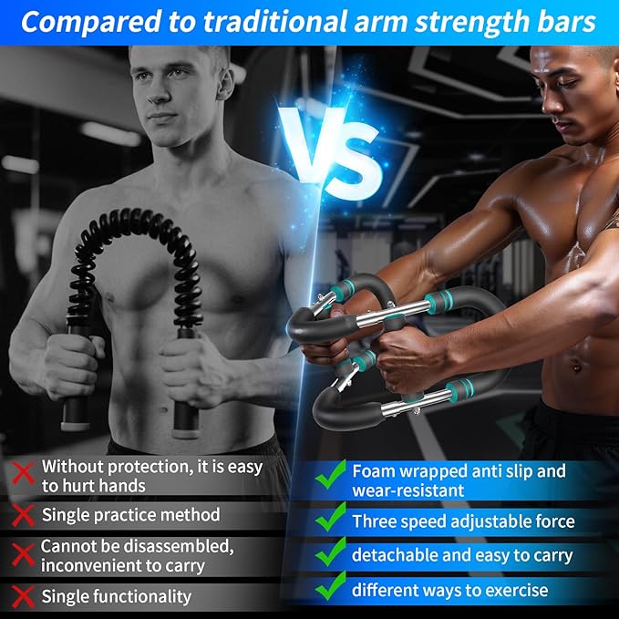 Twister arm Trainer, Adjustable Resistance (60-140 lbs) Chest Workout Equipment,Forearm Power Exercise bar , pectoralis spinalis Device, Portable Detachable Design